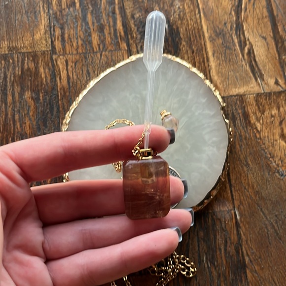 Fluorite Perfume Bottle Necklace Fluorite Necklace Crystal Perfume Necklace - Picture 4 of 4